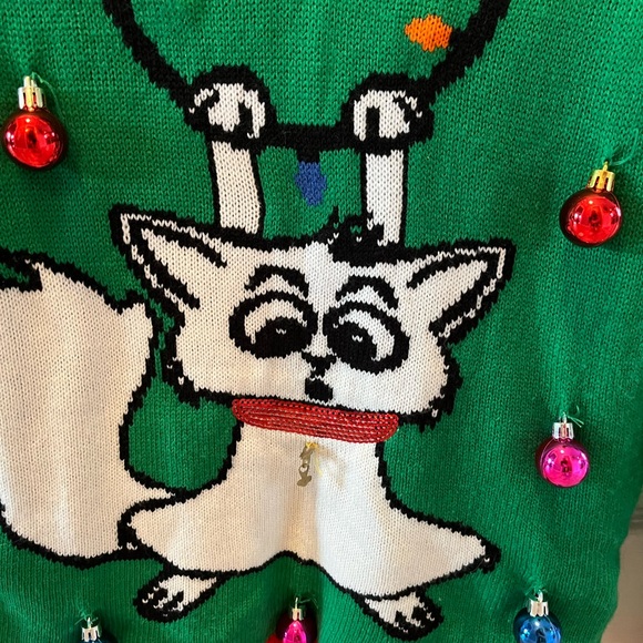 Adorable Cat Christmas sweater with balls and tinsel.  Size Small - Picture 2 of 4